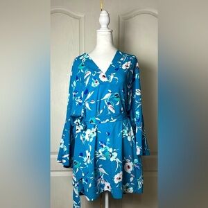 Lane Bryant Floral V-Neck Blouse w/ Waist Tie &‎ Angel Sleeves Size 26/28